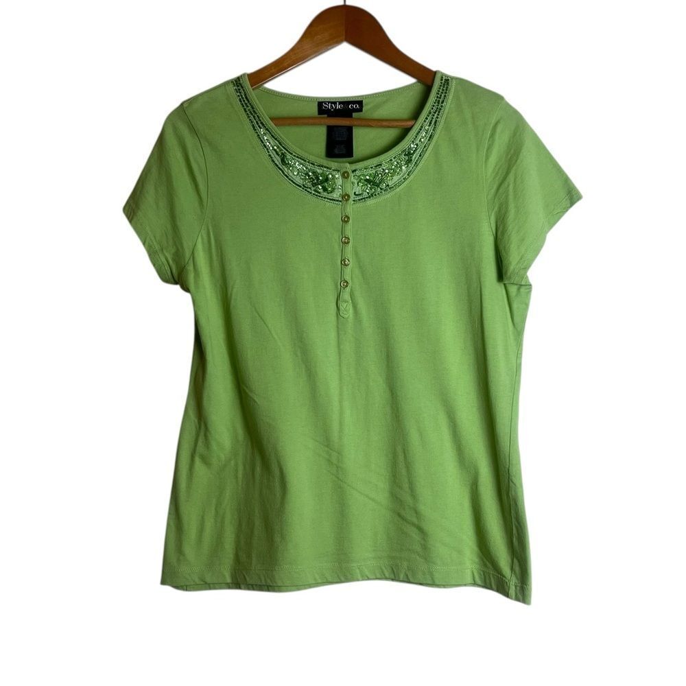 3 for $30! Style & Co‎ green embellished short sleeve